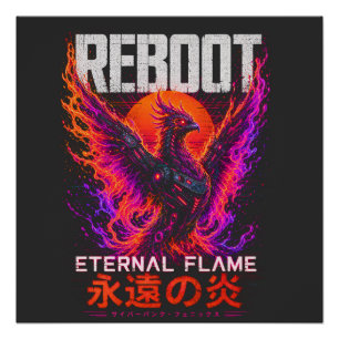 Pôster Ilustração da Chama Eterna – Fênix de Fogo Neon
