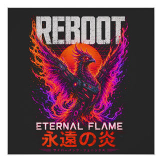 Pôster Ilustração da Chama Eterna – Fênix de Fogo Neon