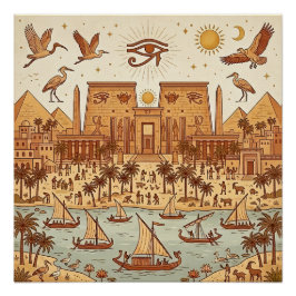 Pôster Ilustração da Cidade Boho Antigo Egito-Terracota