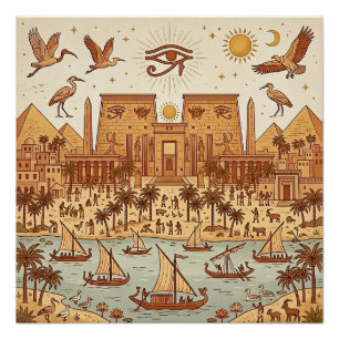 Pôster Ilustração da Cidade Boho Antigo Egito-Terracota