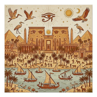 Pôster Ilustração da Cidade Boho Antigo Egito-Terracota