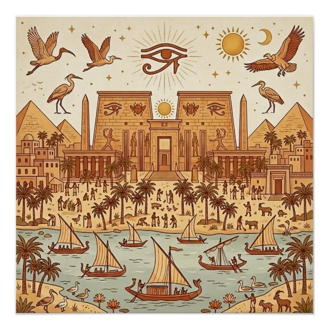 Pôster Ilustração da Cidade Boho Antigo Egito-Terracota (Frente)