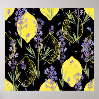 Poster Ilustração da colheita de limões de Lavanda floral