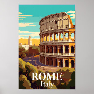Poster Ilustração da Coliseu de Roma Itália Viagem