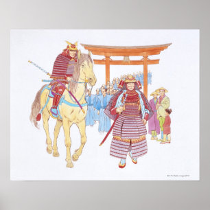 Poster Ilustração da condução japonesa do samurai