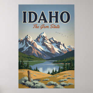 Poster Ilustração da Cordilheira Sawtooth de Idaho Arte d