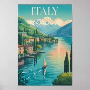 Poster Ilustração da Costa Amalfitana Itália Arte de Viag