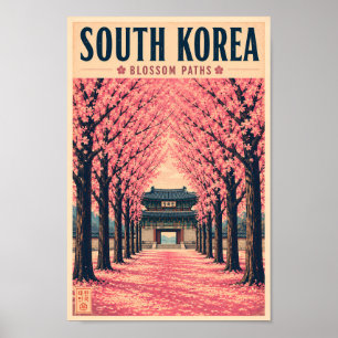 Poster Ilustração da Flor de Cerejeira da Coreia do Sul A