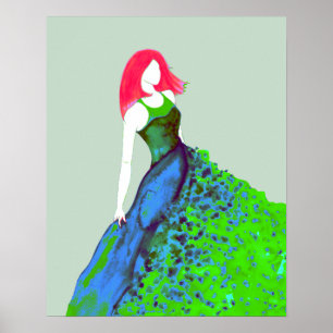 Pôster Ilustração da forma - vestido Verde-Azul