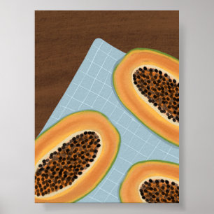 Poster Ilustração da Fruta do Papaya - Cozinha de Boho Tr