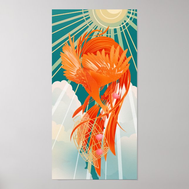 Poster Ilustração da gaiola dourada do pássaro de fogo do (Frente)