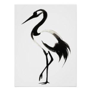 Pôster Ilustração da grua de tinta - Poster Zen minimalis