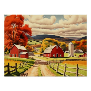Pôster Ilustração da Homestead do outono