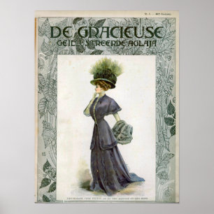 Poster Ilustração da moda da Vintage Lady Botanical Hat