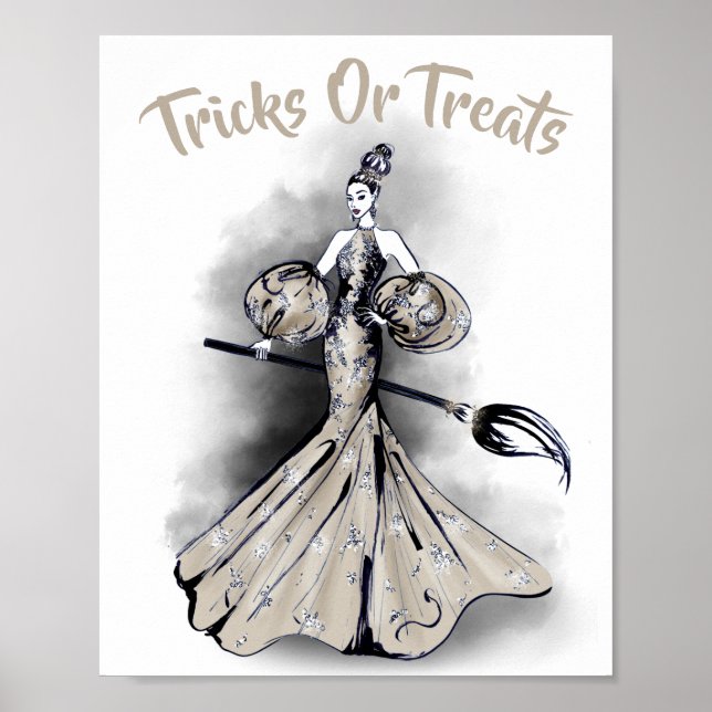 Poster Ilustração da Moda das Bruxas do Halloween Elegant (Frente)