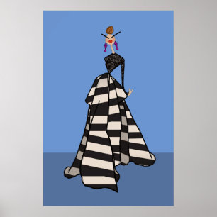 Poster Ilustração da Moda das Mulheres em Stripes Pretas