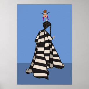 Poster Ilustração da Moda das Mulheres em Stripes Pretas 