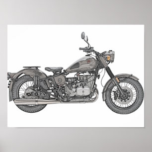 Pôster Ilustração da motocicleta de Ural do vintage