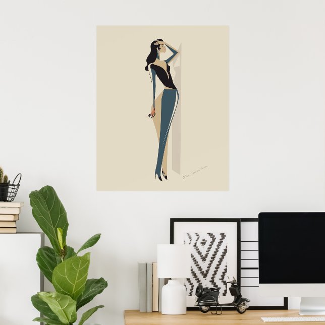 Poster Ilustração da Mulher da Moda Elegante - Minimalist (Escritório em casa)
