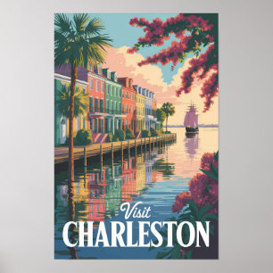 Poster Ilustração da Orla de Charleston Carolina do Sul
