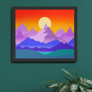 Poster Ilustração da Paisagem da Montanha Rochosa Sunset
