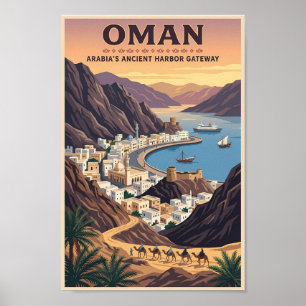 Poster Ilustração da Paisagem de Omã Viagem Arte Vintage