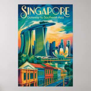 Poster Ilustração da Paisagem de Singapura Arte de Viagem