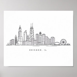 Poster Ilustração da paisagem urbana de Chicago IL