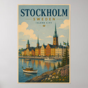 Poster Ilustração da paisagem urbana de Estocolmo Suécia
