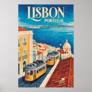 Poster Ilustração da paisagem urbana de Lisboa Portugal A