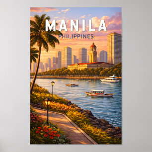 Poster Ilustração da paisagem urbana de Manila Filipinas