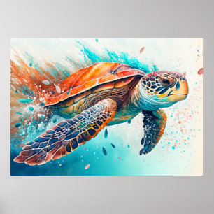 Poster Ilustração da piscina criativa de tartaruga