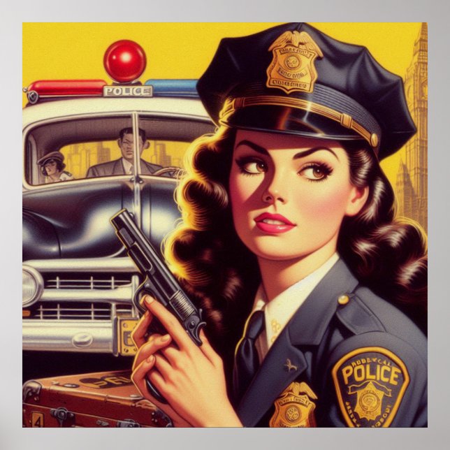 Poster Ilustração da Polícia de Vintage (Frente)