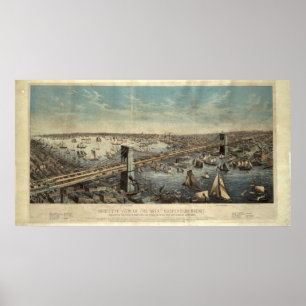 Poster Ilustração da ponte de Brooklyn do vintage (1883