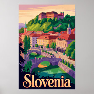 Poster Ilustração da Ponte de Liubliana Eslovênia Arte de