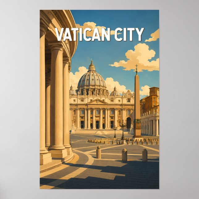 Poster Ilustração da Praça de São Pedro na Cidade do Vati (Frente)