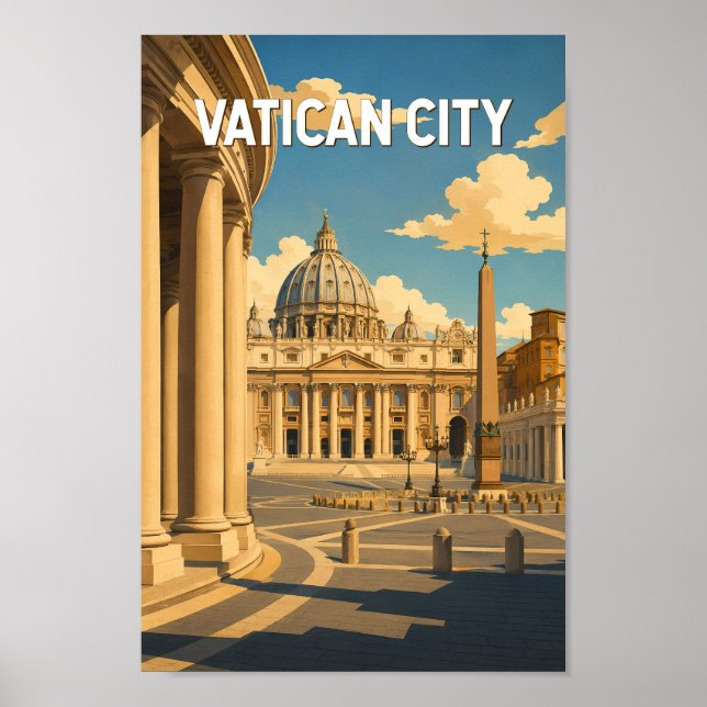 Poster Ilustração da Praça de São Pedro na Cidade do Vati (Frente)