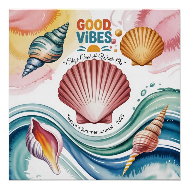 Pôster Ilustração da Praia Retro da Summer Vibes (Frente)