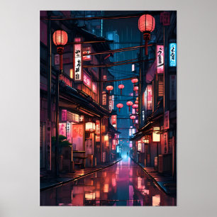 Poster Ilustração da rua Neon japonesa