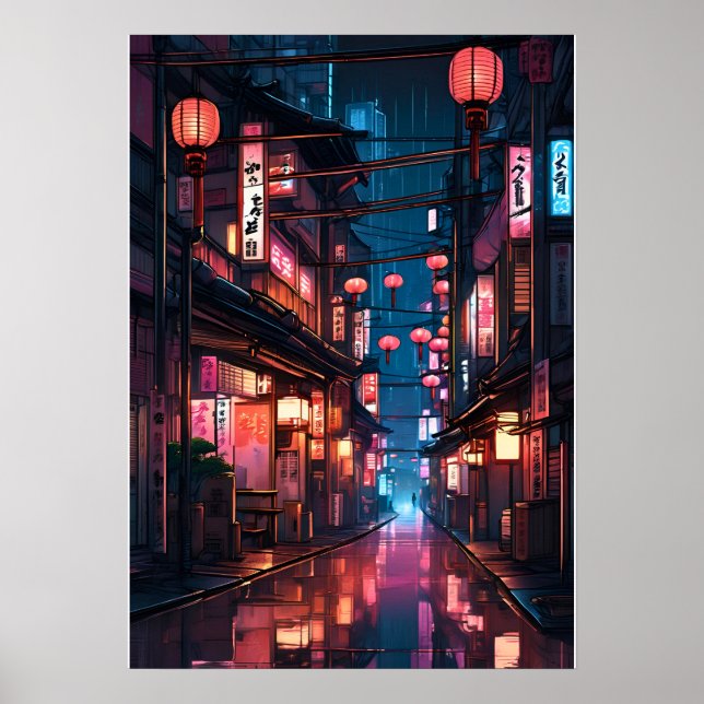 Poster Ilustração da rua Neon japonesa (Frente)