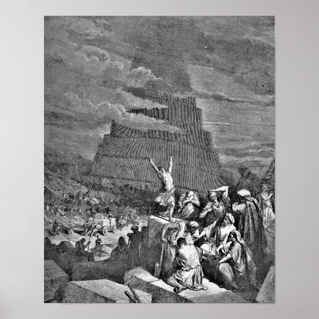 Pôster Ilustração da Torre de Babel Bíblia Gustave Dore (Frente)