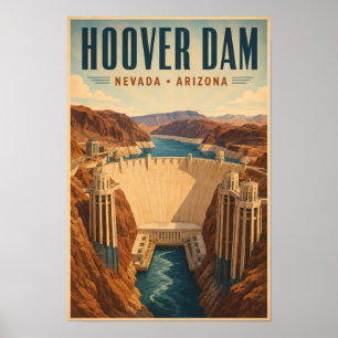 Poster Ilustração da Usina de Hoover Dam Viagem Arte