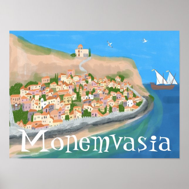Poster Ilustração da Viagem de Arte da Ilha da GRÉCIA MON (Frente)