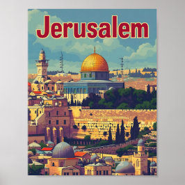 Poster Ilustração da Viagem de Arte de Jerusalem Vintage