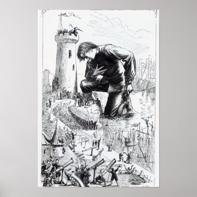 Poster Ilustração da Viagem de Gulliver (Frente)