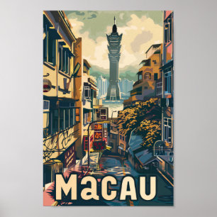 Poster Ilustração da Viagem retrô chinesa de Macau