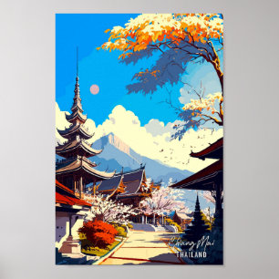 Poster Ilustração da Viagens vintage Chiang Mai Thailand