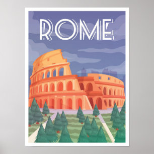 Poster Ilustração da Viagens vintage Colosseum Roma Itáli