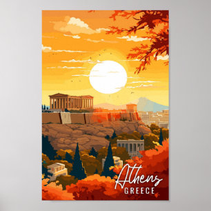 Poster Ilustração da viagens vintage da Grécia de Atenas