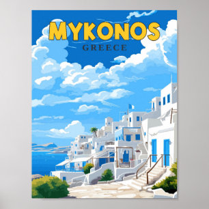 Poster Ilustração da viagens vintage da Grécia do Mykonos